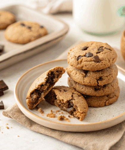 reshly baked vegan spelt chocolate chunk cookies