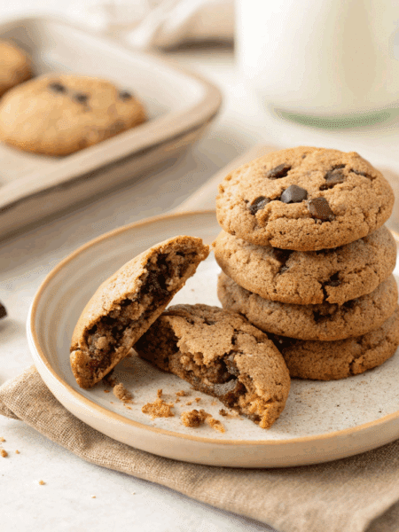 reshly baked vegan spelt chocolate chunk cookies
