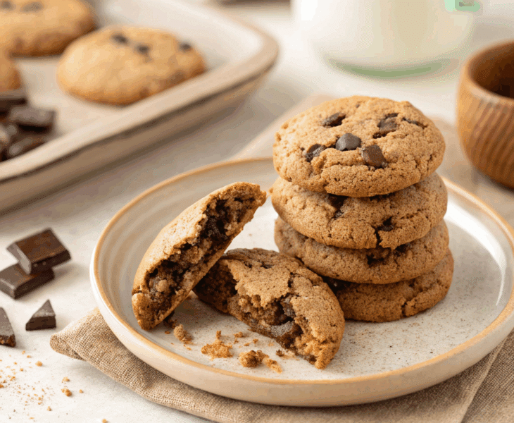 reshly baked vegan spelt chocolate chunk cookies