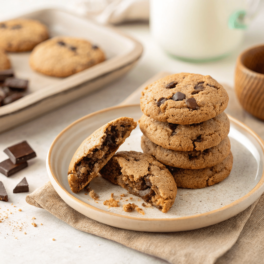 reshly baked vegan spelt chocolate chunk cookies