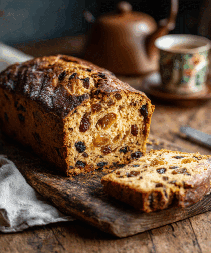 freshly baked Spelt Traditional Welsh Bara Brith loaf