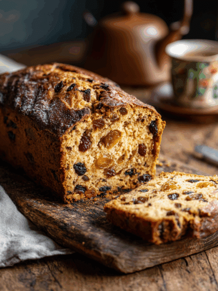 freshly baked Spelt Traditional Welsh Bara Brith loaf