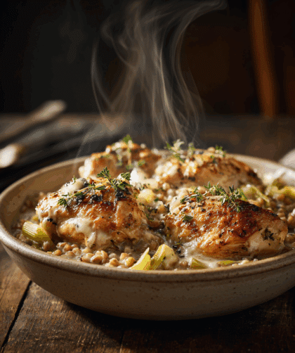 Spelt Chicken and Leek Casserole