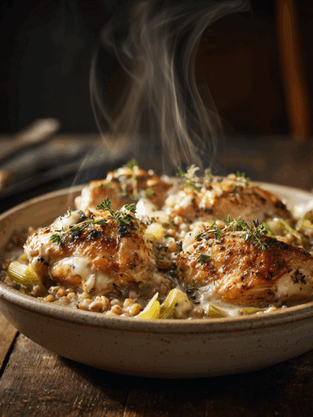 Spelt Chicken and Leek Casserole