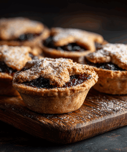 high-resolution photo of freshly baked Spelt Mince Pies made with wholemeal spelt pastry and homemade mincemeat.