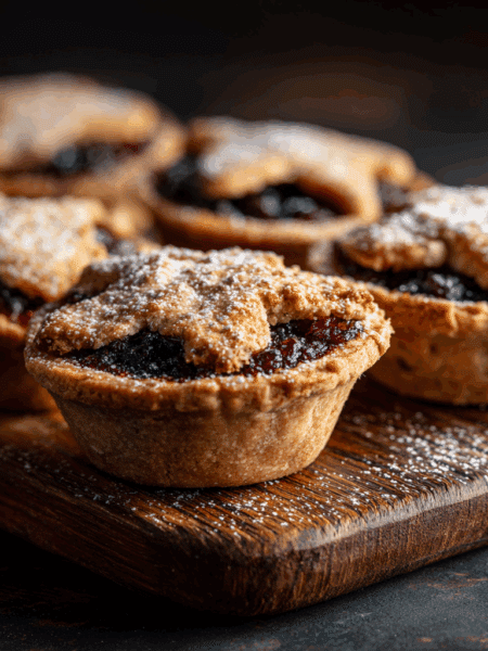 high-resolution photo of freshly baked Spelt Mince Pies made with wholemeal spelt pastry and homemade mincemeat.