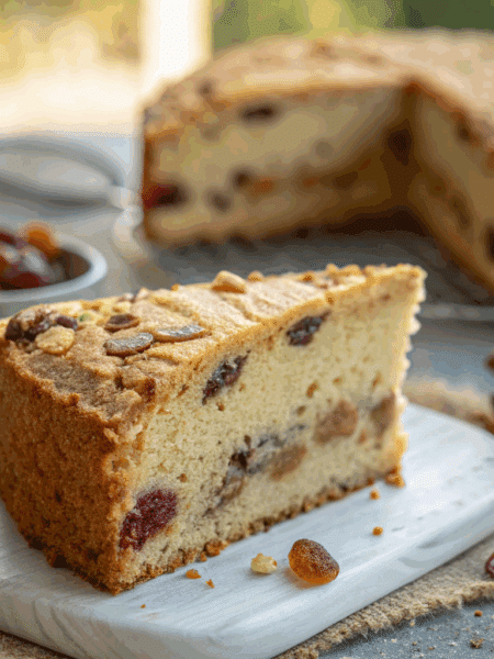 freshly baked spelt Cornish Hevva cake.