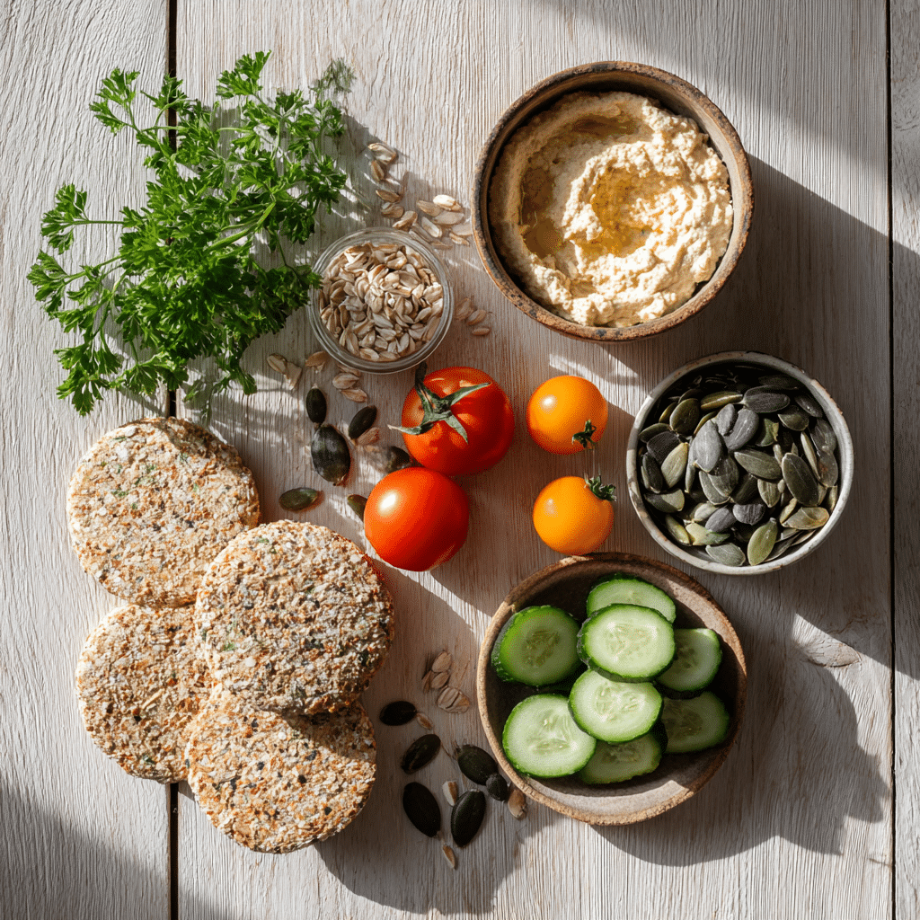 Spelt Rice Cakes with Hummus